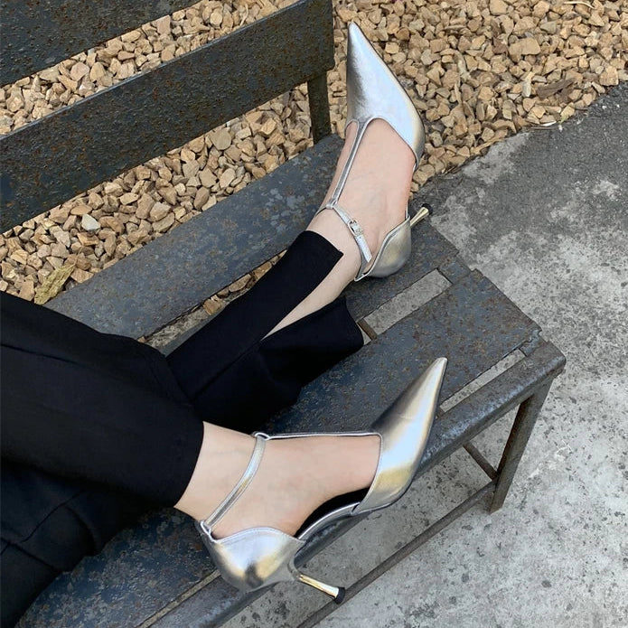 silver-t-strap-heels-woman