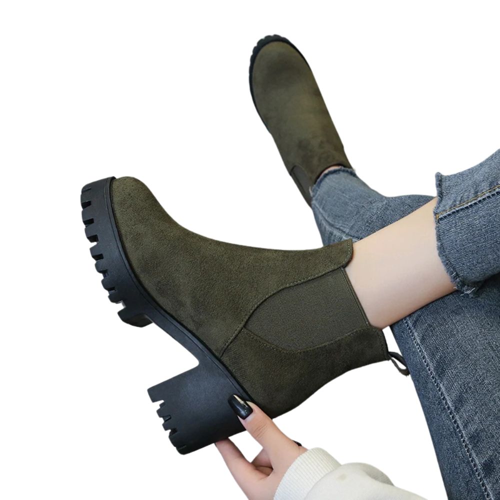 womens-chunky-heel-chelsea-boots-khaki-green-model