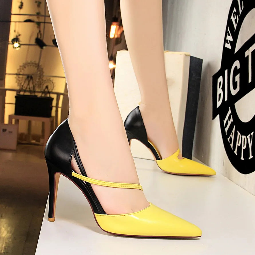 yellow-and-black-high-heel-shoes-model