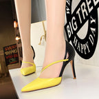 yellow-and-black-high-heel-shoes-woman