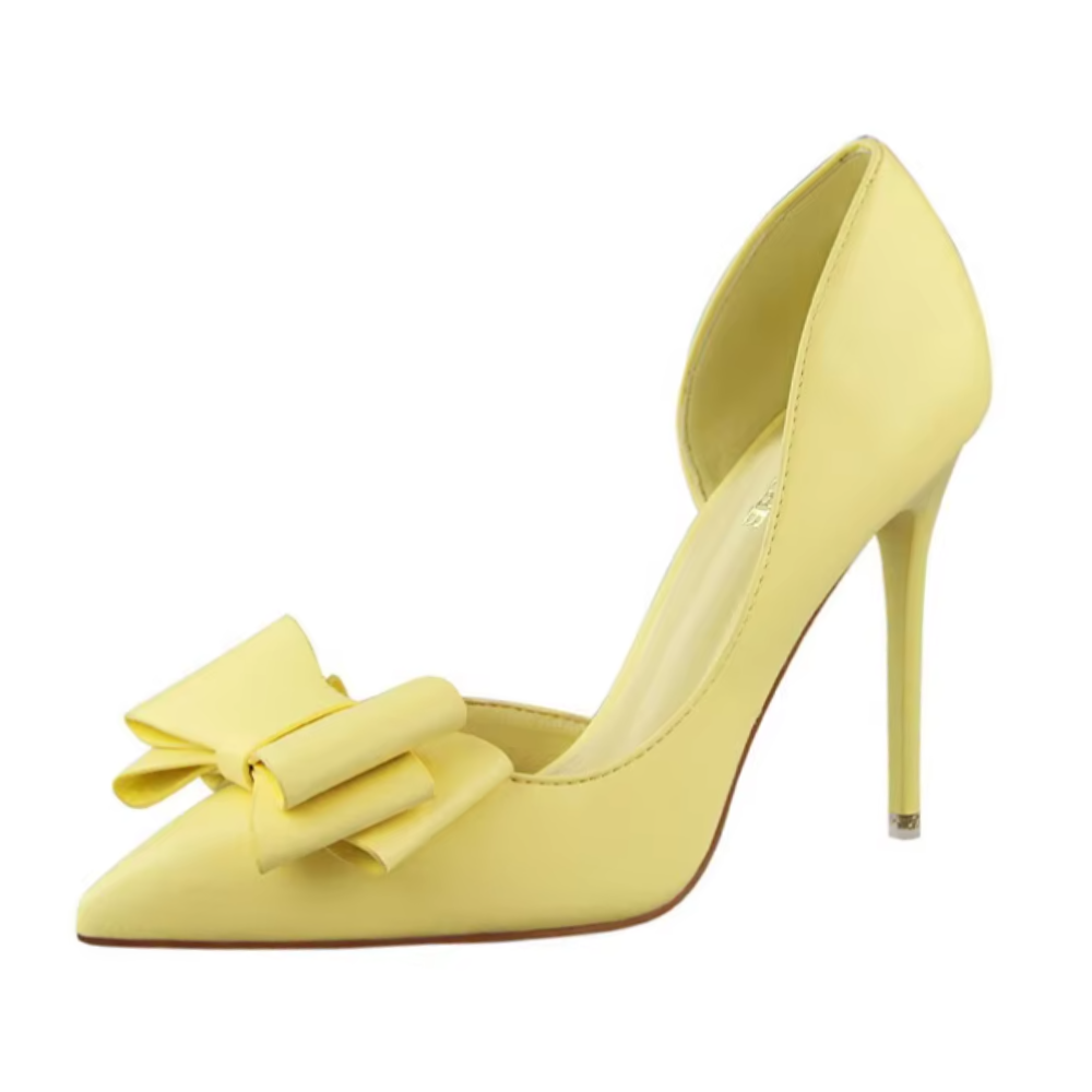 yellow-high-heels-with-bow-angle