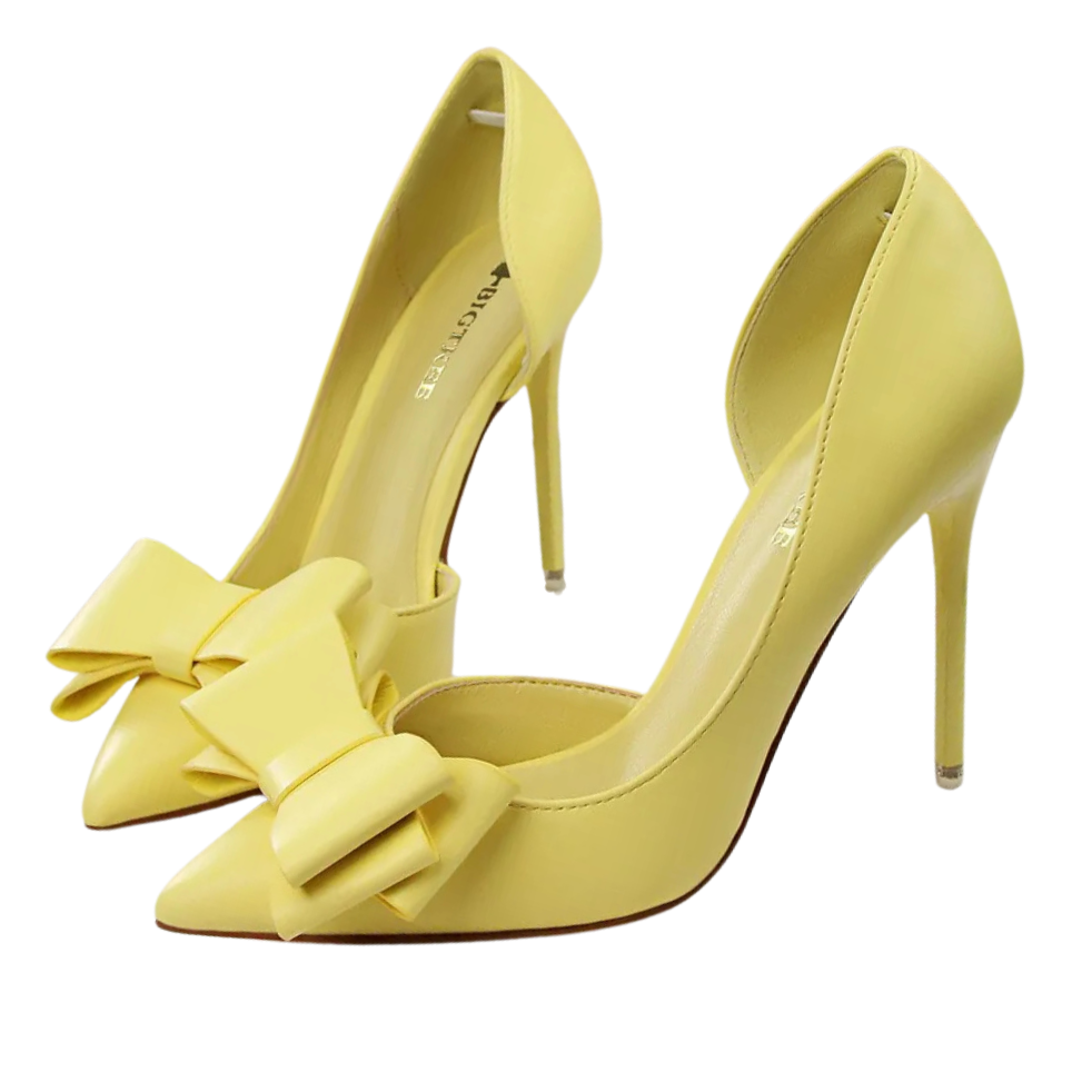 yellow-high-heels-with-bow-pair-angle