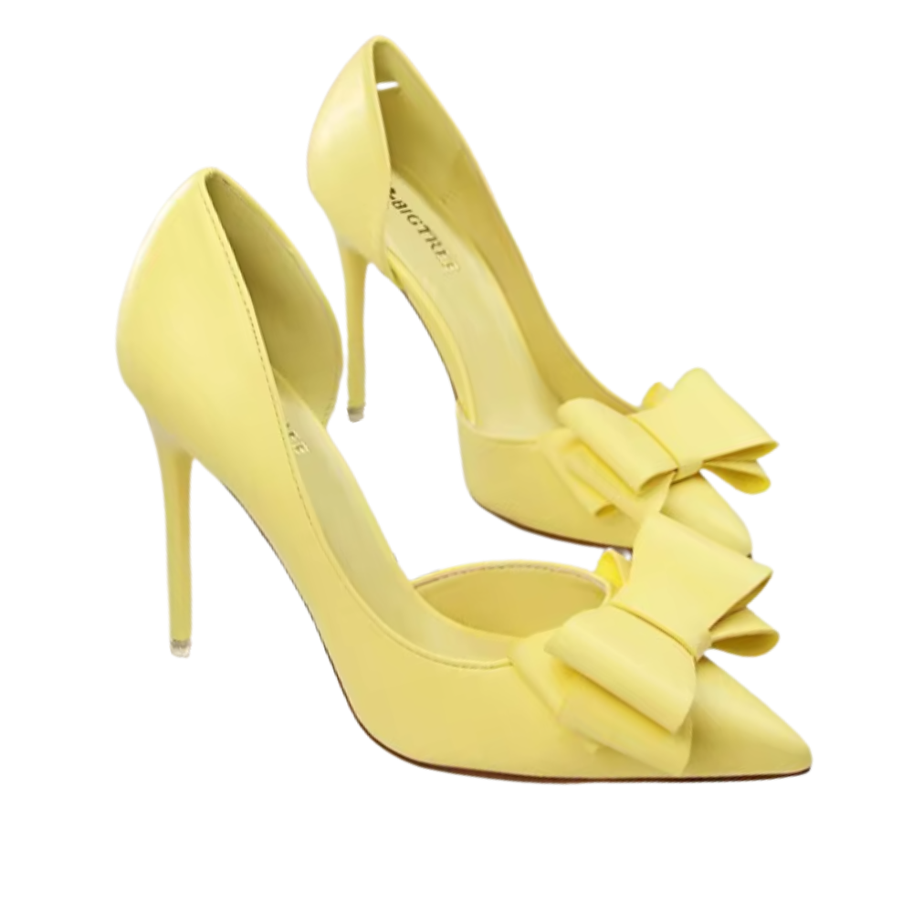 yellow-high-heels-with-bow-pair-shoes