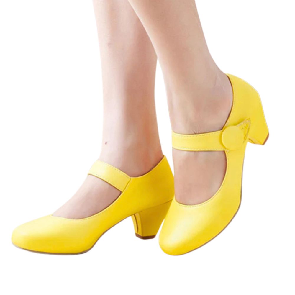 yellow-low-mary-jane-heels-walk